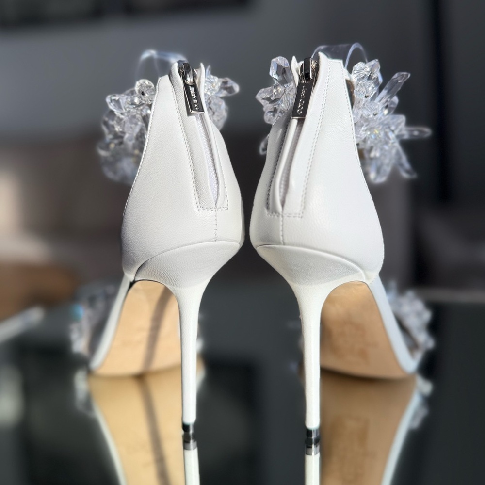 New Jimmy Choo White Maisel 100 Crystal Embellished Leather Sandals 38 - Picture 12 of 17